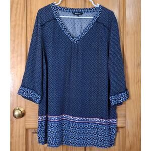 Ulla Popken Shirt Women's 20/22 Bohemian BohoStyle Lagenlook Hippie Aztec Trim